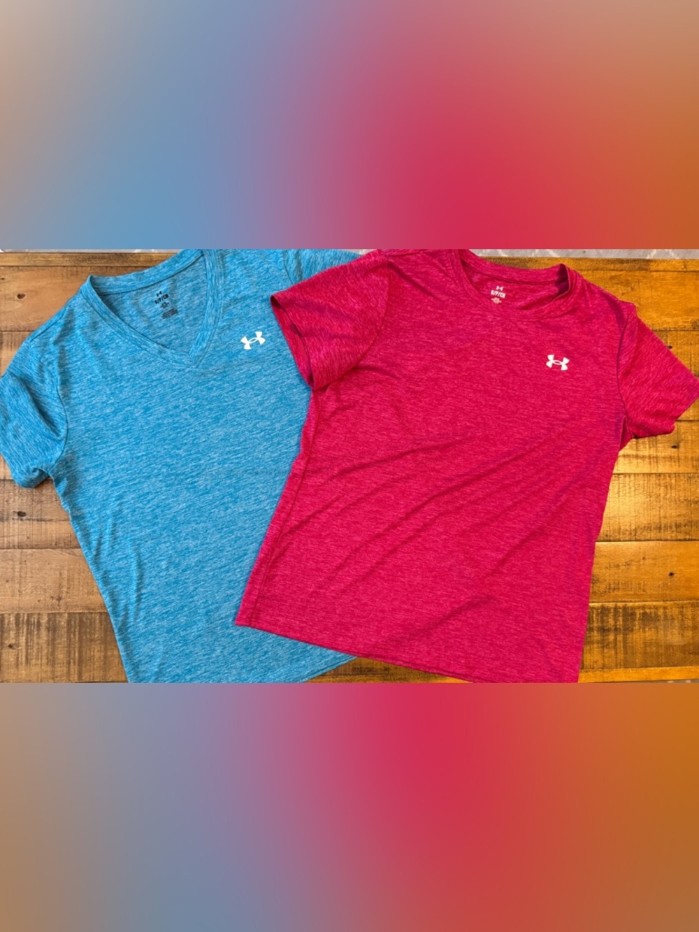Under Armour woman’s Short Sleeve Tech Tees - Pink & Blue Heather